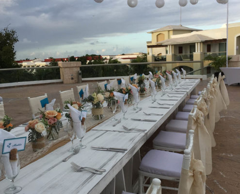 destination wedding banquet table on beach