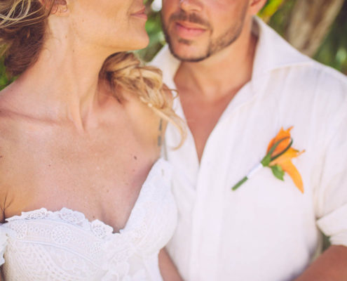 close up of bride and groom