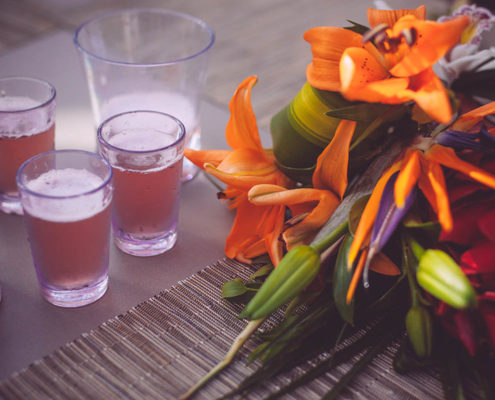 bouquet and drinks